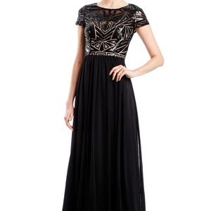 Decode Sequin Bodice Gown in Black/Nude